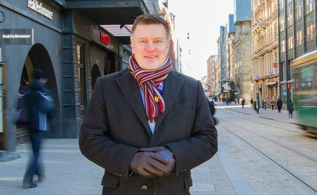 Man standing in a street in Helsinki
